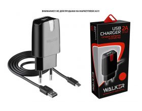 Сетевое зарядное устройство USB + кабель MicroUSB WALKER 2в1 WH-21, 2.1А, 10,5Вт, черное