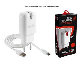 Сетевое зарядное устройство USB + кабель Type-C WALKER 2в1 WH-21, 2.1А, 10,5Вт, белое