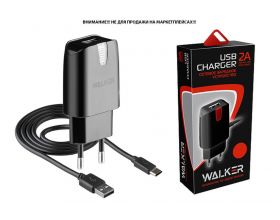 Сетевое зарядное устройство USB + кабель Type-C WALKER 2в1 WH-21, 2.1А, 10,5Вт, черное
