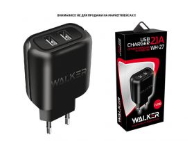 Сетевое зарядное устройство 2USB WALKER WH-27, 2.4А, 12Вт, черное