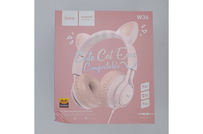 Наушники мониторные проводные HOCO W36 Cat ear wireless headphones Bluetooth (розовый) (УЦЕНКА! МЯТАЯ УПАКОВКА)