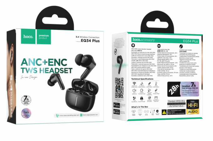 Наушники вакуумные беспроводные HOCO EQ34 Plus Rima ANC BT headset(App) wireless BT headset (черный)