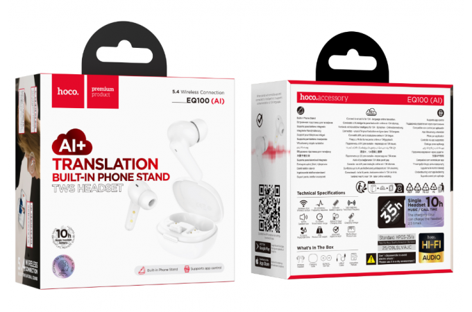 Наушники вакуумные беспроводные HOCO EQ100 Intelligent AI translation headset(App) (черный)