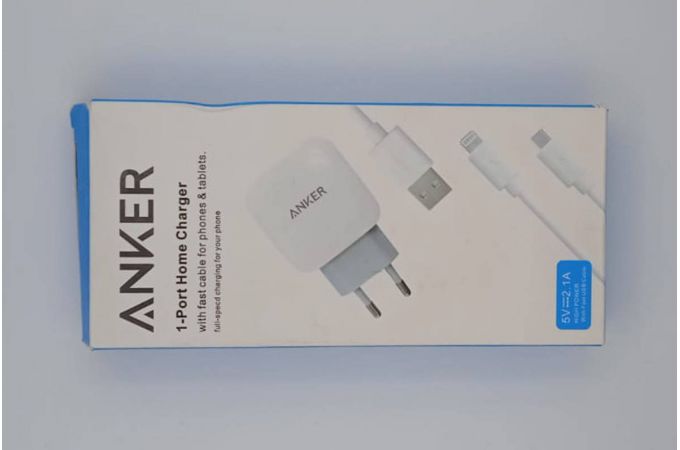 Сетевое зарядное устройство 2USB 2100 mAh + кабель micro USB  ANKER (Мятая упаковка)