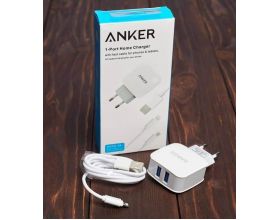 Сетевое зарядное устройство 2USB + кабель Lightning ANKER 2100mAh (белый)