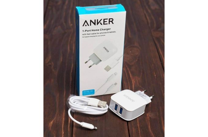 Сетевое зарядное устройство 2USB + кабель Lightning ANKER 2100mAh (белый)