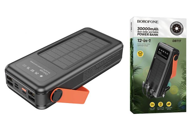 Универсальный дополнительный аккумулятор Power Bank BOROFONE DBT17 Sun Solar charger (30000 mAh) (черный)