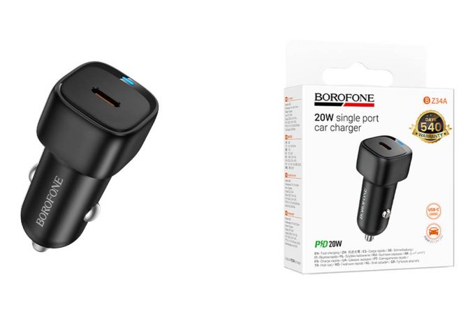 Автомобильное зарядное устройство BOROFONE BZ34A Cloud с одним портом PD20W (черный)