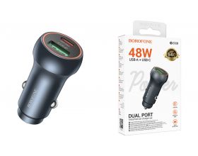 Автомобильное зарядное устройство АЗУ BOROFONE BZ32B Fresh 48W с 2 портами USB + Type-C PD30W+QC3.0 (металлический серый)