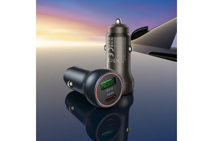 Автомобильное зарядное устройство АЗУ BOROFONE BZ32B Fresh 48W с 2 портами USB + Type-C PD30W+QC3.0 (металлический серый)
