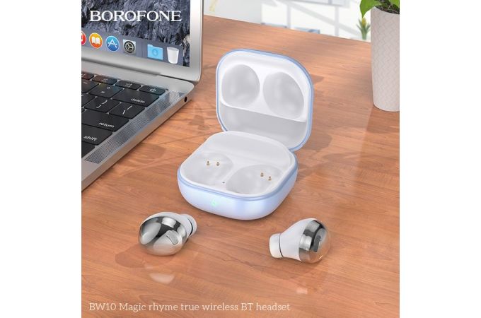 Наушники вакуумные беспроводные BOROFONE BW10 Magic rhyme true wireless BT Earphone Bluetooth (серебристо-голубой)