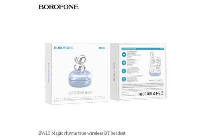 Наушники вакуумные беспроводные BOROFONE BW10 Magic rhyme true wireless BT Earphone Bluetooth (серебристо-голубой)