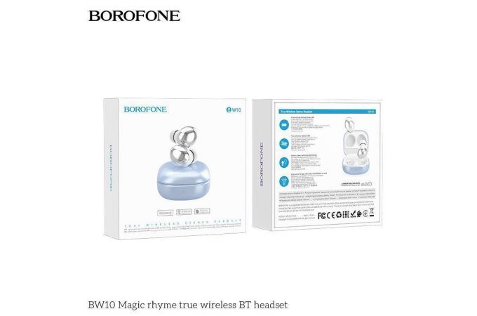 Наушники вакуумные беспроводные BOROFONE BW10 Magic rhyme true wireless BT Earphone Bluetooth (серебристо-голубой)