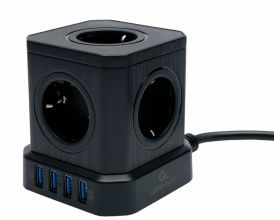 Сетевой фильтр с USB заряд. Cablexpert Tower TWR-5-U4-B-2 черный, 5розеток, 10А, 4хUSB, 3.1А, 2м