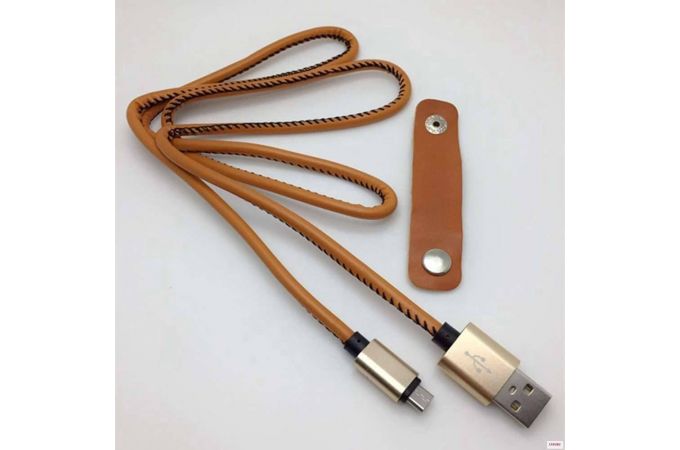 Кабель USB - MicroUSB в кожаной оплетке (красный) 1м