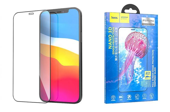 Защитное стекло дисплея iPhone 12 Pro Max (6.7)  HOCO A12 Nano 3D full screen edges protection tempered glass черное