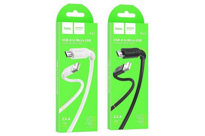 Кабель USB - MicroUSB HOCO X62 2,4A (белый) 1м (усиление угла)