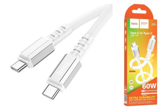 Кабель USB Type-C - USB Type-C HOCO X85 PD60W (белый) 1м
