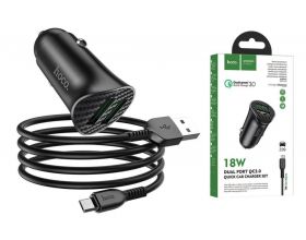 Автомобильное зарядное устройство АЗУ 2USB + кабель MicroUSB HOCO Z39 QC3.0 (черный)