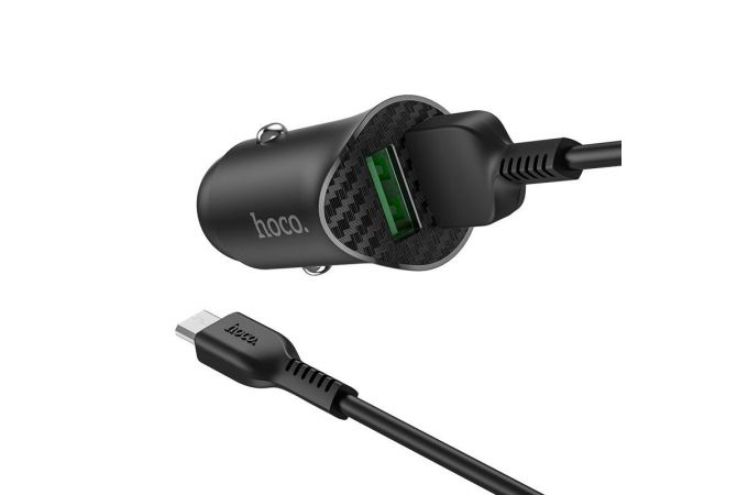 Автомобильное зарядное устройство АЗУ 2USB + кабель MicroUSB HOCO Z39 QC3.0 (черный)