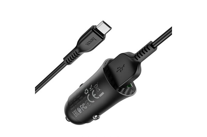 Автомобильное зарядное устройство АЗУ 2USB + кабель MicroUSB HOCO Z39 QC3.0 (черный)