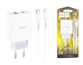 Сетевое зарядное устройство USB-C + кабель Lightning - Type-C HOCO C97A PD20W+QC 3.0 быстрая зарядка (белый)