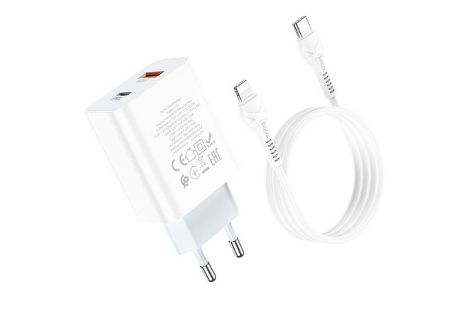 Сетевое зарядное устройство USB-C + кабель Lightning - Type-C HOCO C97A PD20W+QC 3.0 быстрая зарядка (белый)