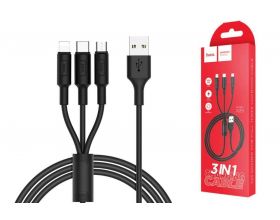 Кабель USB 3 в 1 HOCO X25 lightning/Micro/Type-C (черный) 1м