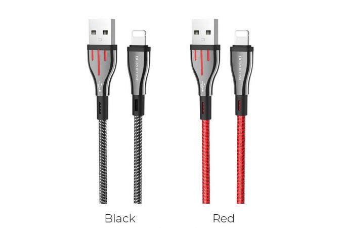 Кабель USB - Lightning BOROFONE BU23, 2,4A (красный) 1,2м (в оплетке)