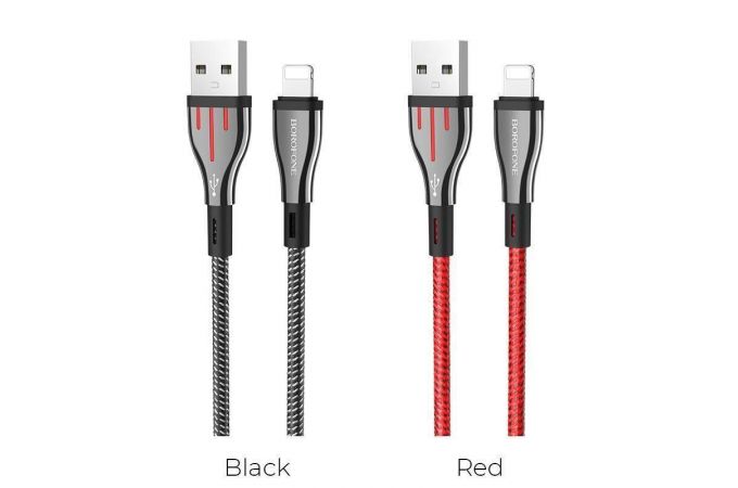 Кабель USB - Lightning BOROFONE BU23, 2,4A (красный) 1,2м (в оплетке)