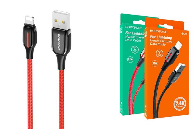 Кабель USB - Lightning BOROFONE BU14, 2,4A (красный) 1,2м (в оплетке)