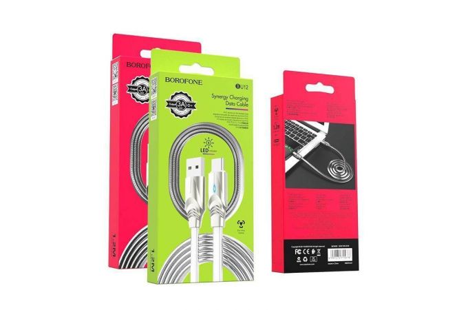 Кабель USB - USB Type-C BOROFONE BU12, 3A (черный) 1,2м (двойная оплетка, LED индикатор)