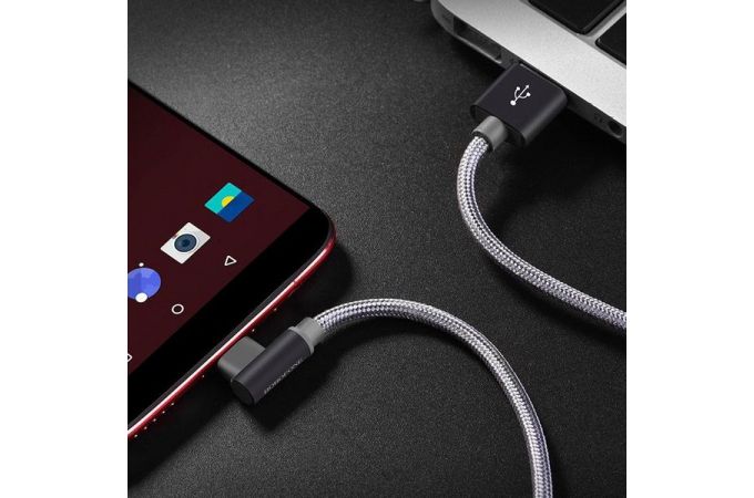 Кабель USB - USB Type-C BOROFONE BX26, 3A (серый) 1м (в оплетке, угловой)