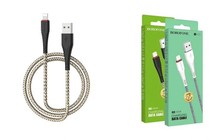 Кабель USB - Lightning BOROFONE BX25, 2,4A (черный) 1м (в оплетке)