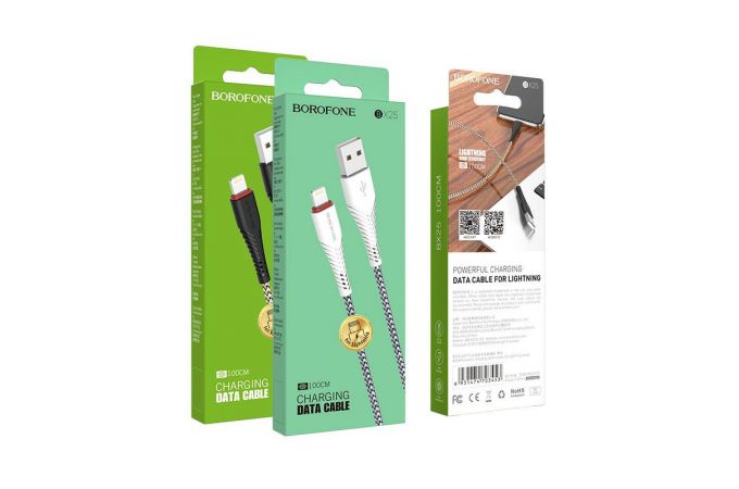 Кабель USB - Lightning BOROFONE BX25, 2,4A (черный) 1м (в оплетке)