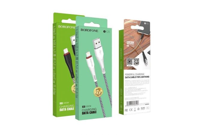 Кабель USB - Lightning BOROFONE BX25, 2,4A (черный) 1м (в оплетке)