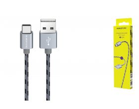 Кабель USB - USB Type-C BOROFONE BX24, 3A (серый) 1м (в оплетке)