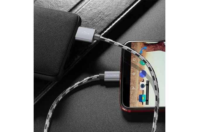 Кабель USB - USB Type-C BOROFONE BX24, 3A (серый) 1м (в оплетке)