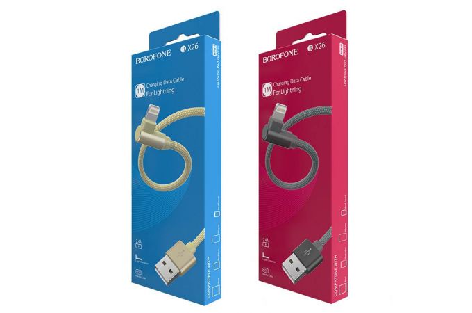 Кабель USB - Lightning BOROFONE BX26, 2,4A (золотистый) 1м (в оплетке, угловой)