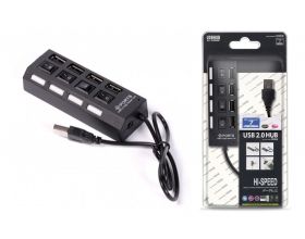 Разветвитель USB HUB 2.0 хаб с выключателями, 4 порта, СуперЭконом, черный, SBHA-7204-B