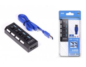 Разветвитель USB HUB 3.0 хаб с выключателями, 4 порта, СуперЭконом, черный, SBHA-7304-B