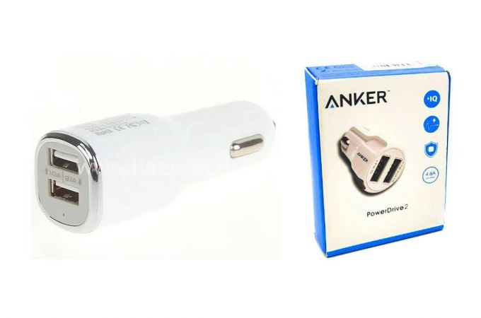 Автомобильное зарядное устройство АЗУ 2USB 2400 + 1000mAh ANKER (белый)