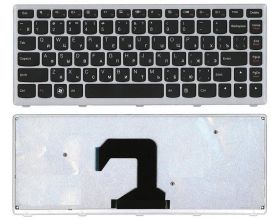 Клавиатура для ноутбука Lenovo IdeaPad U410 черная с серебристой рамкой