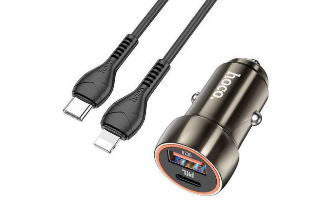 Автомобильное зарядное устройство АЗУ USB + Type-C + кабель Lightning HOCO Z46A Blue whale PD20W+QC3.0 (серый)