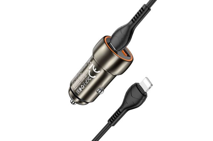 Автомобильное зарядное устройство АЗУ USB + Type-C + кабель Lightning HOCO Z46A Blue whale PD20W+QC3.0 (серый)