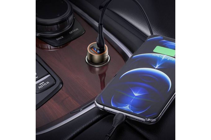 Автомобильное зарядное устройство АЗУ USB + Type-C + кабель Lightning HOCO Z46A Blue whale PD20W+QC3.0 (серый)