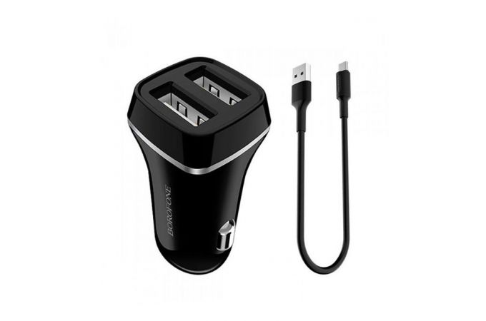 Автомобильное зарядное устройство АЗУ 2USB + кабель MicroUSB BOROFONE BZ2 Jouroad 2400 mAh (черный)