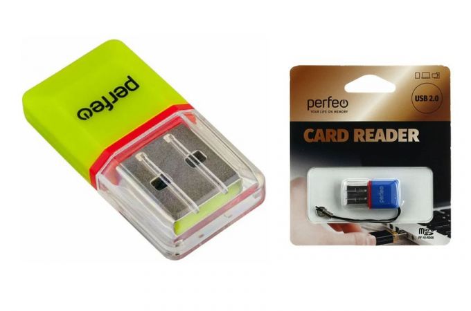 Картридер Perfeo Card Reader Micro SD, (PF-VI-R008 Green) зелёный