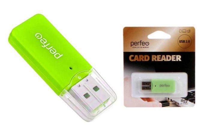 Картридер Perfeo Card Reader Micro SD, (PF-VI-R022 Green) зелёный