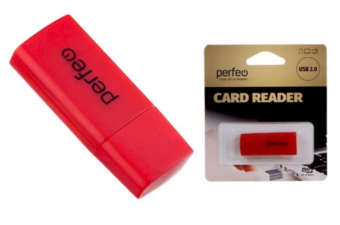 Картридер Perfeo Card Reader Micro SD, (PF-VI-R023 Red) красный